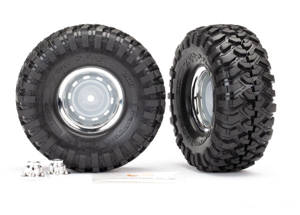 TRAXXAS Canyon Trail Tyres on 1.9in Wheels Grey Slot w/ Chrome Ring & Center Caps 2pcs/ea - 8166