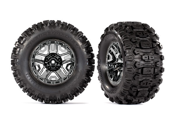 TRAXXAS Sledgehammer Tyres on 2.8in Black Chrome Wheels 2pcs - 9072