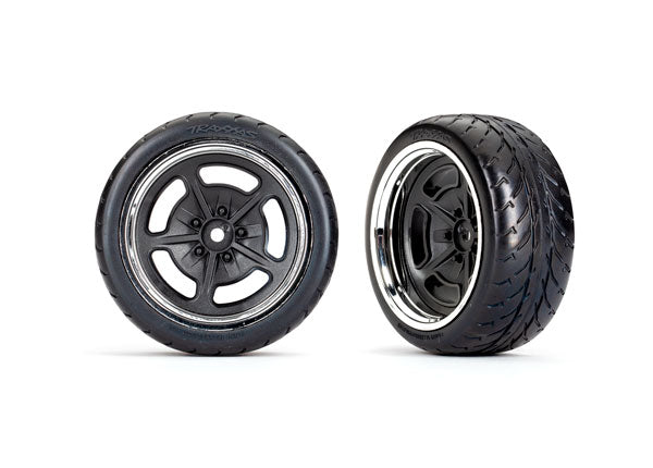 TRAXXAS 73mm Response Sticky Tyres on Chrome/ Black Rr X-Wide Wheels 2pcs - 9373