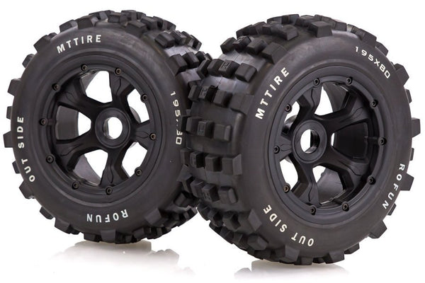 ROVAN 4.7/5.5" Baja 5T/5SC Rr MX Tyres on Black Beadlock Wheels 2pcs - ROV-95159A