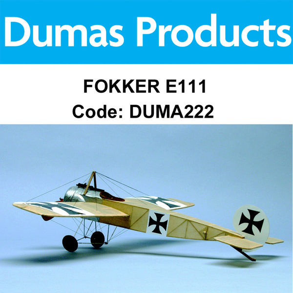 DUMAS Fokker E111 Rubber Band Plane Walnut Scale 17.5in Wingspan - DUMA222
