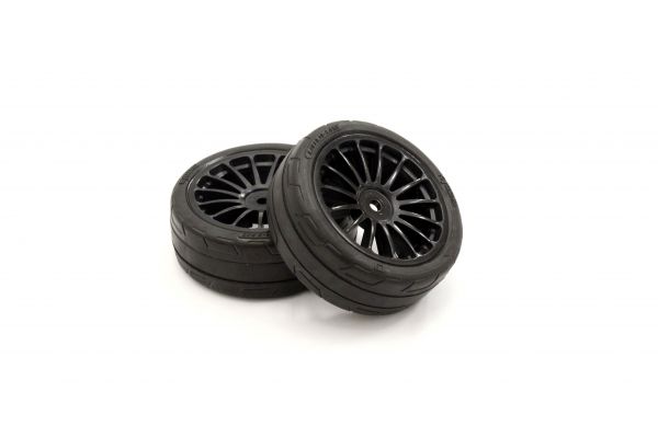 KYOSHO Onroad Rubber Tyre on 15-Spoke Black Wheel 2pcs - KYO-FATH702BKM
