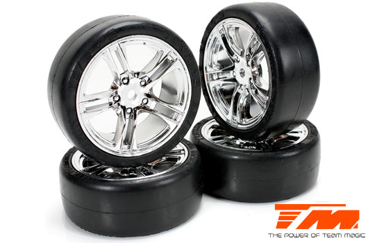 TEAM MAGIC Slick Rubber Tyre on 10-spoke Silver Wheel 4pck - TM503329S