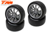 TEAM MAGIC Slick Rubber Tyre on 10-spoke Flat Silver Wheel 4pck - TM503334FS