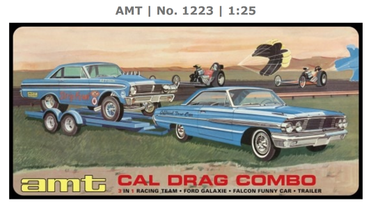 AMT Cal Drag Combo 1964 Galaxie w/ AWB Falcon & Trailer 1:25 - AMT1223