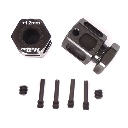 HOBAO +12mm Offset Gunmetal Wheel Hubs w/ Nuts 17mm 2pcs - HB-86108