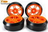 TEAM MAGIC Mounted 45deg Drift Tyre on Orange Spoked Wheel 4pck - TM503390